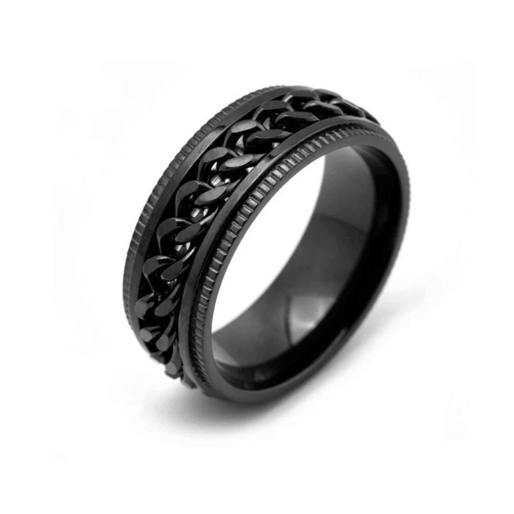 Contemporary Charm: Black Chain Spinner Ring for Men and Women Sized 9